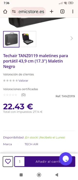 Maletín  de ordenador Tech Air Negro