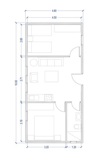 Casa prefabricada imitación madera | 1 y 2 dormito