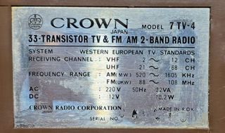 TV CROWN Mod. 7 TV-4 (1968) Radio FM-AM Vintage