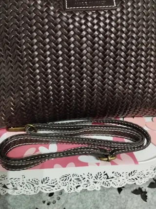 Bolso piel efecto trenzado marrón Genuine leather