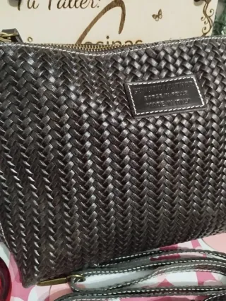 Bolso piel efecto trenzado marrón Genuine leather