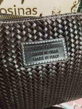 Bolso piel efecto trenzado marrón Genuine leather