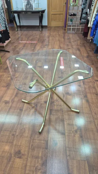 Mesa cristal dorada vintage 70s