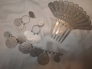 Conjunto Flamenco Plata Pendientes Pulsera Peine