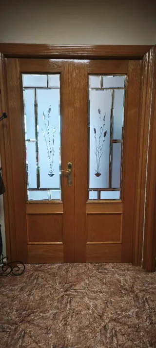 Puerta de madera con cristal doble y sencillas