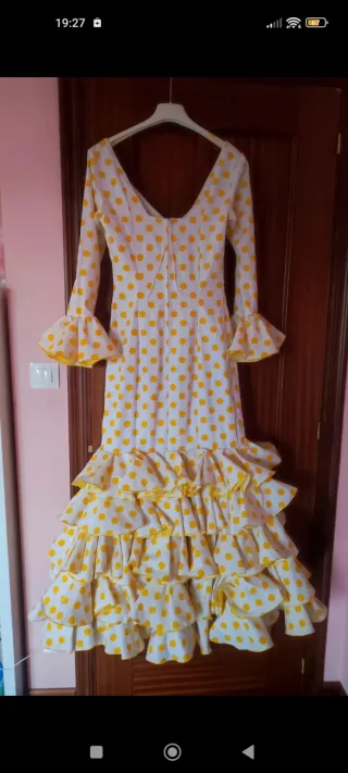 Traje Flamenca Lunares Amarillo Blanco Talla Única