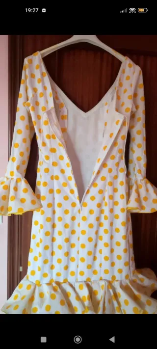 Traje Flamenca Lunares Amarillo Blanco Talla Única