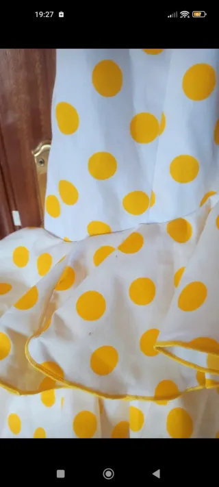 Traje Flamenca Lunares Amarillo Blanco Talla Única