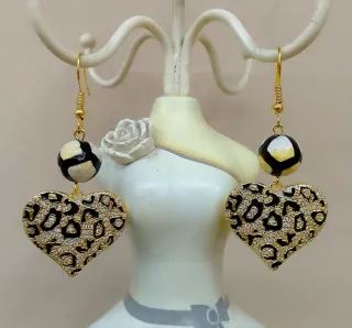 Orecchini Agata Tibetana Cuore Leopardati