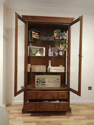 Armario Vitrina Salón Madera y Cristal