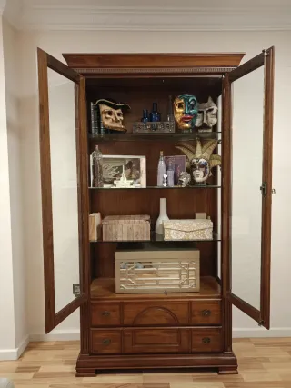 Armario Vitrina Salón Madera y Cristal