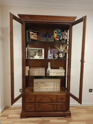 Armario Vitrina Salón Madera y Cristal