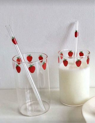 2 Bicchieri Vetro Fragole Nana