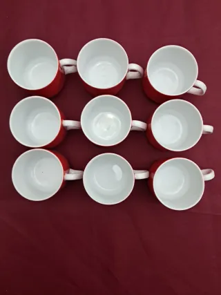 Juego de 9 tazas de café rojas y blancas