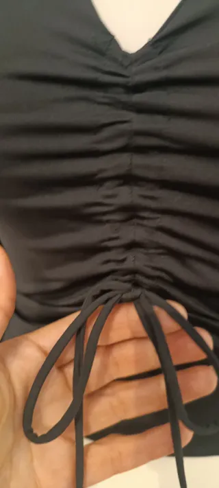 Stradivarius Top Negro Ruched Manga Larga