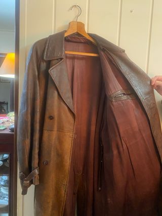 Abrigo de cuero vintage hombre