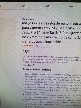 Pulsera Garmin Fenix Negra y Verde