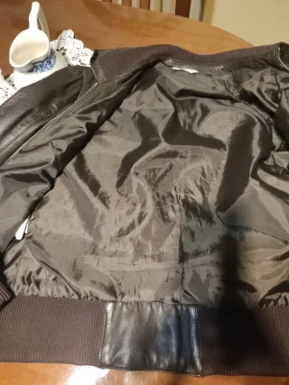 Chaqueta cuero mujer marrón cuello pana T42