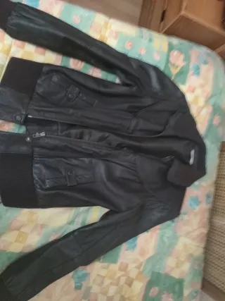 Chaqueta cuero mujer marrón cuello pana T42