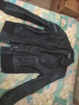 Chaqueta cuero mujer marrón cuello pana T42