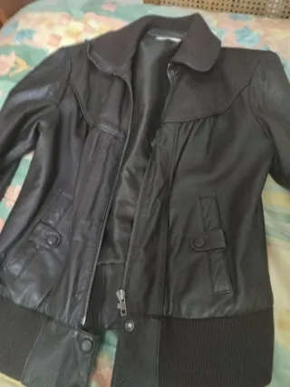 Chaqueta cuero mujer marrón cuello pana T42