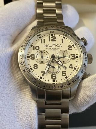 Orologio Nautica Uomo Cronografo Argento Bianco