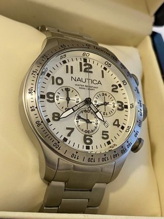 Orologio Nautica Uomo Cronografo Argento Bianco