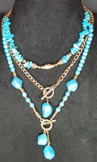Collar 3 capas turquesas naturales