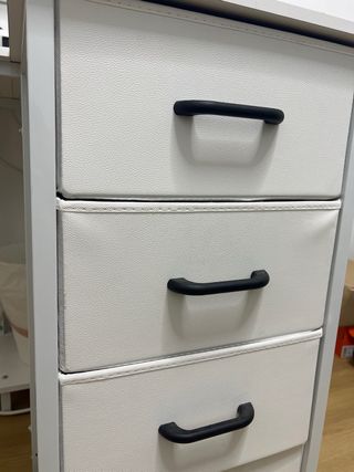 Escritorio blanco en L con cajoneras