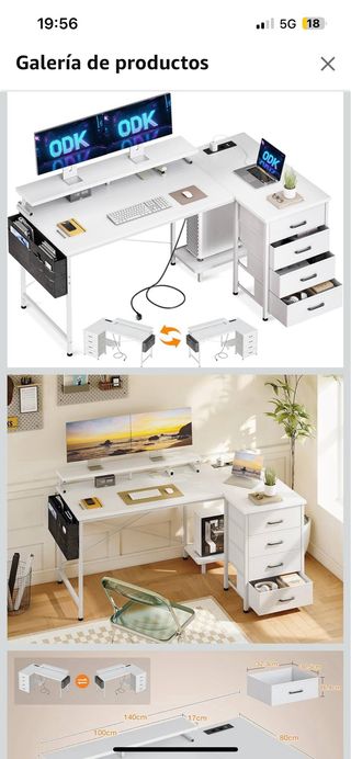 Escritorio blanco en L con cajoneras