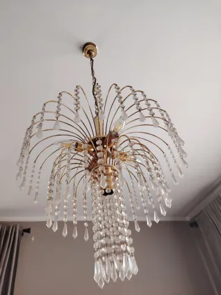 Lampadario vintage pioggia oro e cristallo