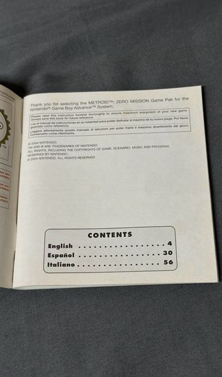 Manual ORIGINAL Metroid Zero Mission GameBoy