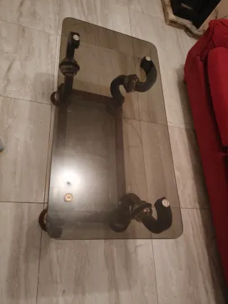 Mesa de centro cristal y madera