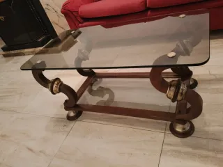 Mesa de centro cristal y madera