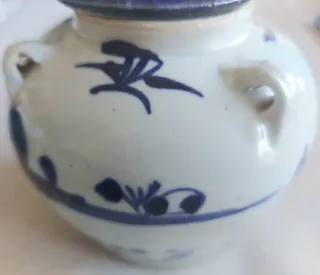 Tetera china antigua azul y blanca