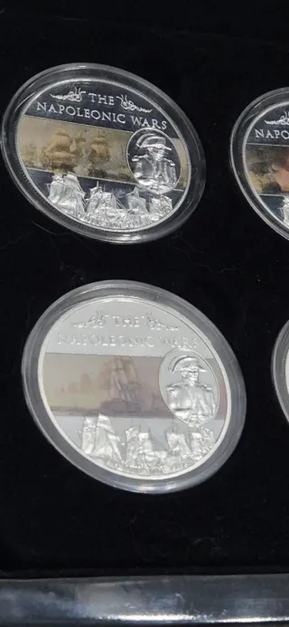 6 Monedas 25 Peniques Guerras Napoleon con estuche