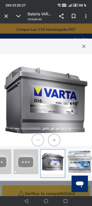 Batería Varta D15 63Ah 610A