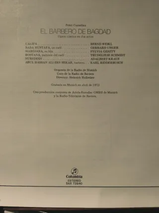 Peter Cornelius: ópera El Barbero de Bagdad, LP