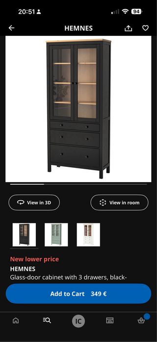 Vitrina Ikea Hemnes Negra y Madera