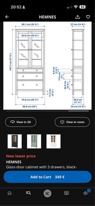 Vitrina Ikea Hemnes Negra y Madera