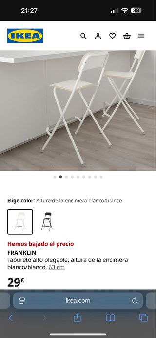 Dos Taburetes Altos Plegable IKEA Franklin Blanco