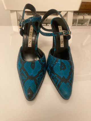Zapatos Vicini Tacón Azul Serpiente. Tacon 10cm.