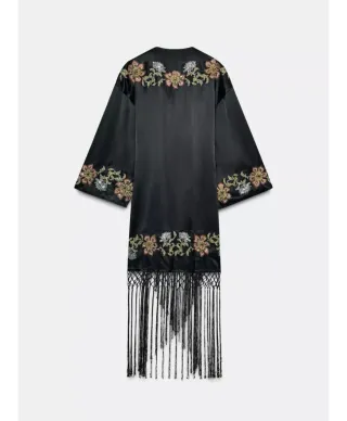 Kimono M/L bordados flores flecos