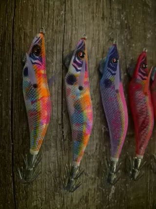 5 señuelos de pesca calamar duel de tusteno !!