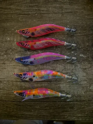 5 señuelos de pesca calamar duel de tusteno !!