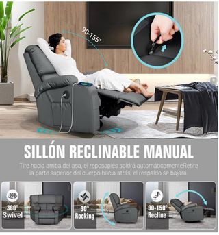 Sillón relax gris oscuro con USB