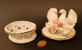 Scatola portagioie porcellana colombe e rose