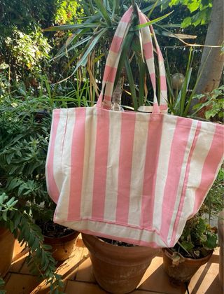 Borsa Sezane X Vanity Fair Cotone Righe Rosa