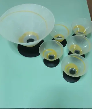 Set 6 Coppe Dessert Vetro Giallo Bianco