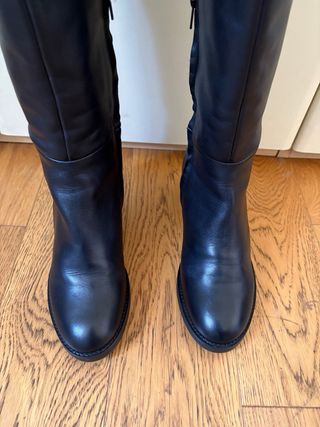 Stivali overknee Zara vera pelle nera tacco largo